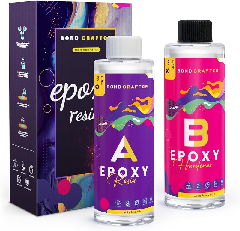 Bond Craftor Epoxy Resin Kit 16OZ, Clear Crystal Resina Epoxica Food Safe, Casting Resin for Art Craft, Jewelry Making, DIY - Image 1